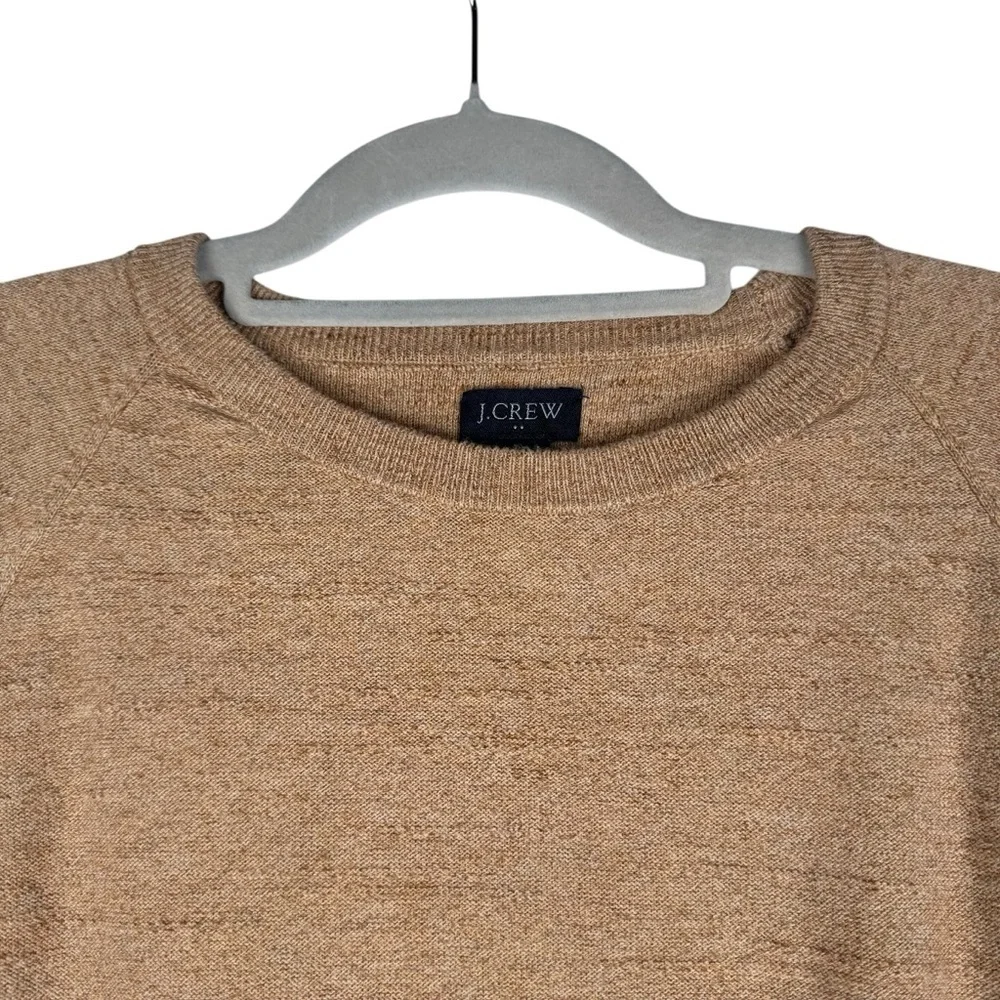 J. Crew Mens Raglan Budded Pullover Sweater Crew Neck 100% Cotton Tan Size Large